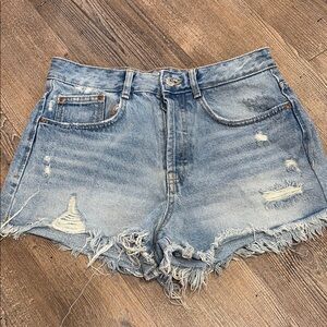 Zara Blue Distressed Jean Shorts Raw-Edge